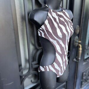 Michael Kors Women Sz 10 Animal Print Cut Out Halter One Piece Bathing Swim Suit